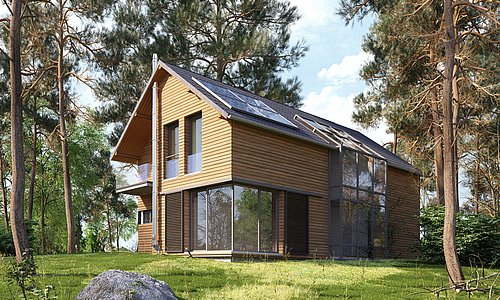 Modernes Haus in einem Waldabschnitt