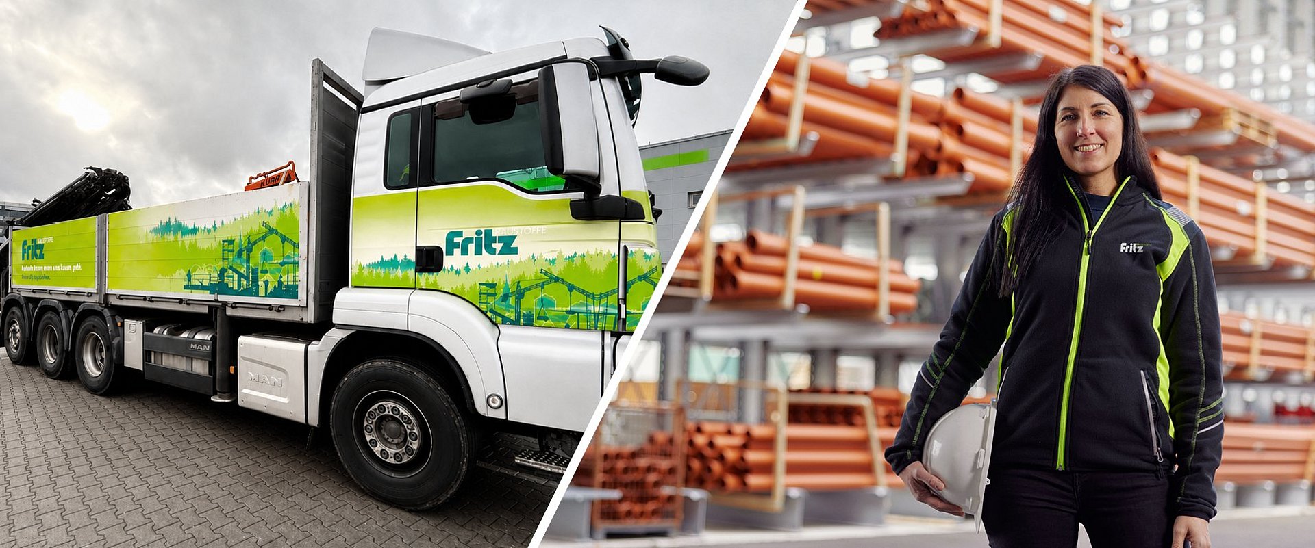 Header Imagekampagne Fritz Baustoffe mit LKW 