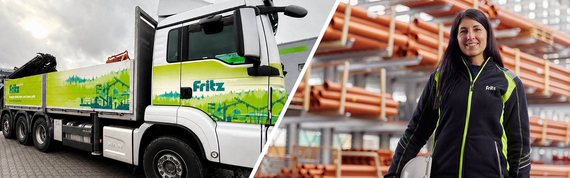 Header Imagekampagne Fritz Baustoffe mit LKW 