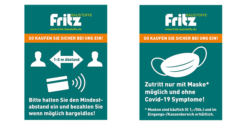 aktuelle Schutzmassnahmen Flyer Fritz-Baustoffe